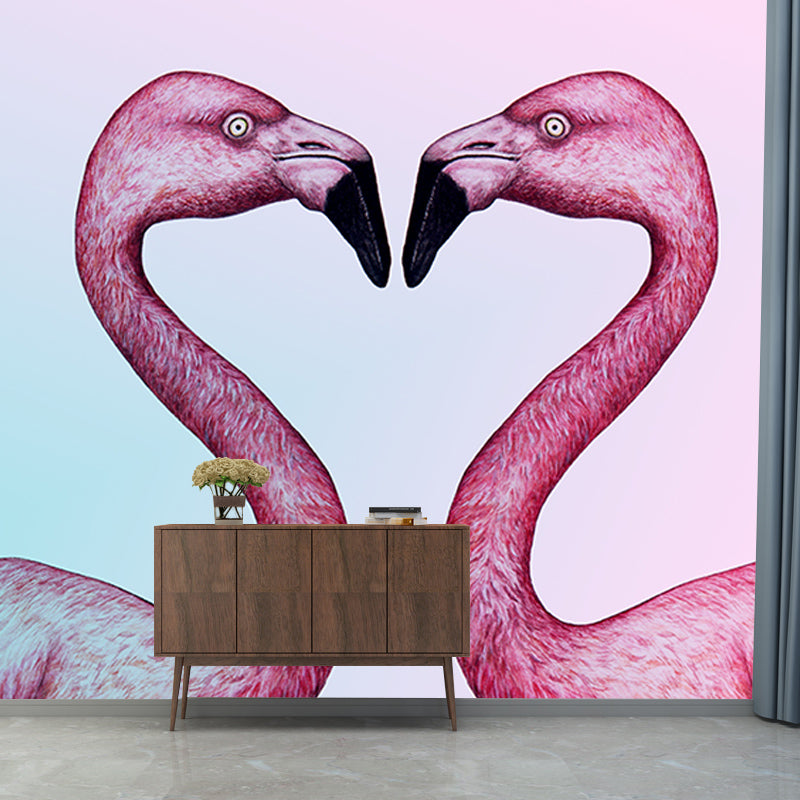 Flamingo Illustration Mural Wallpaper Water Resistant Wall Covering for Home