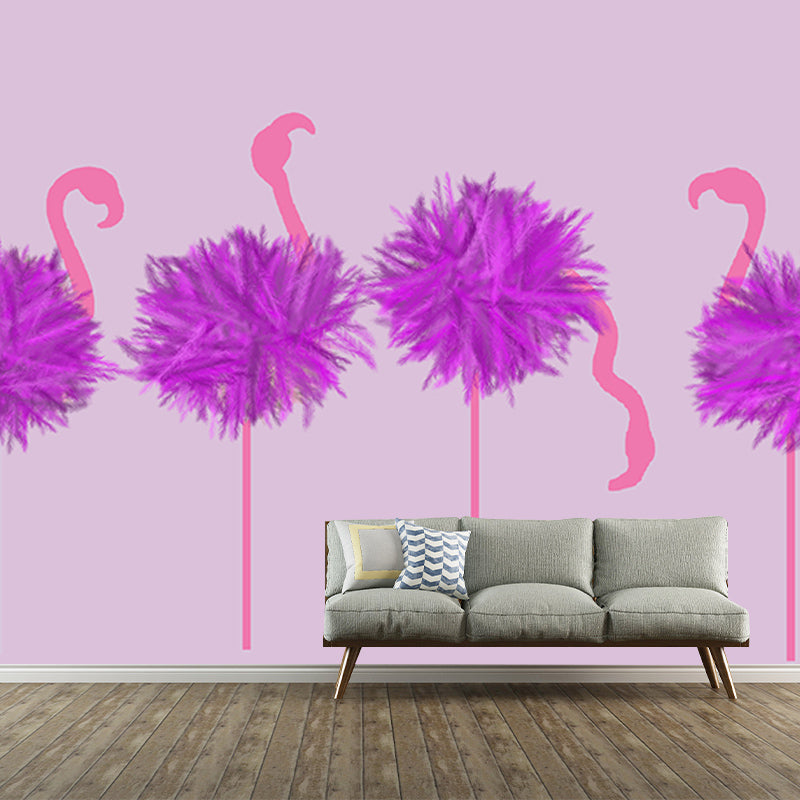 Flamingo Illustration Mural Wallpaper Water Resistant Wall Covering for Home