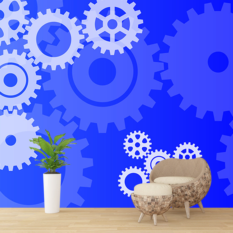 Gear Illustration Mural Wallpaper for Livingroom, Water Resistant, Made to Measure