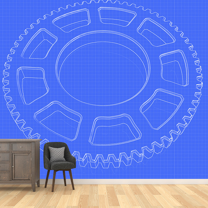 Gear Illustration Mural Wallpaper for Livingroom, Water Resistant, Made to Measure