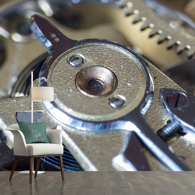 Metal Gear Mural Wallpaper Moisture Resistant Wall Decor for Home Living Room