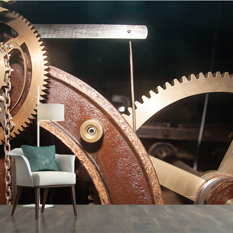 Metal Gear Mural Wallpaper Moisture Resistant Wall Decor for Home Living Room