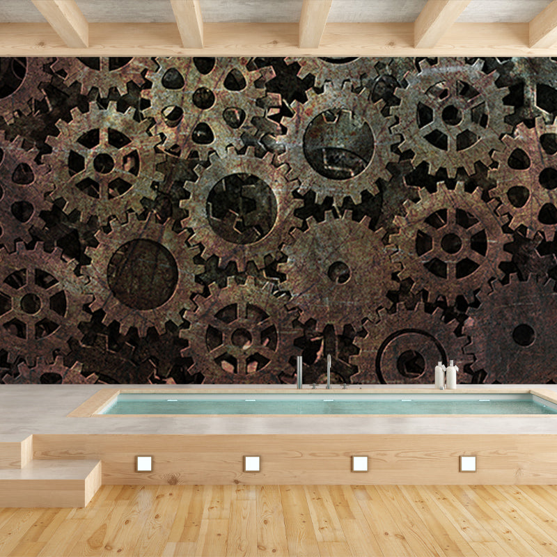 Metal Gear Mural Wallpaper Moisture Resistant Wall Decor for Home Living Room