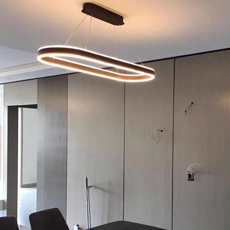1-Light Minimalism Chandelier Lamp Oval LED Island Pendant for Study Room