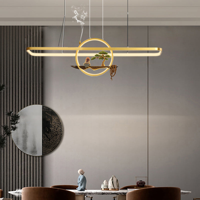 Aluminum Hanging Lights Rectangular Island Lighting Fixture for Dining Room