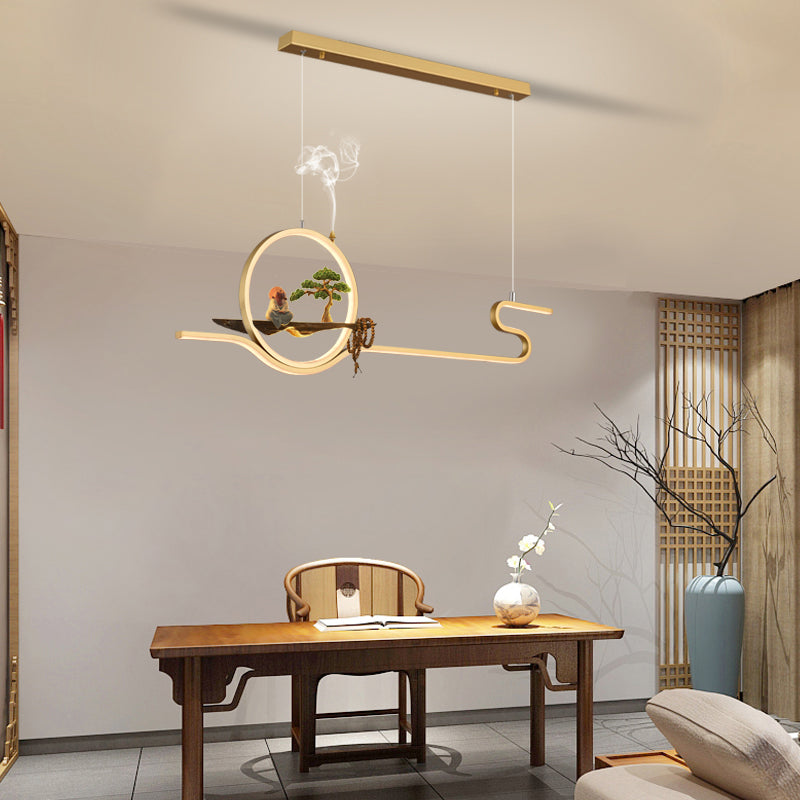 Tea Room Modern Island Lighting 2 Lights LED Linear Aluminum Pendant Light