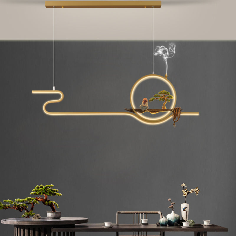 Tea Room Modern Island Lighting 2 Lights LED Linear Aluminum Pendant Light