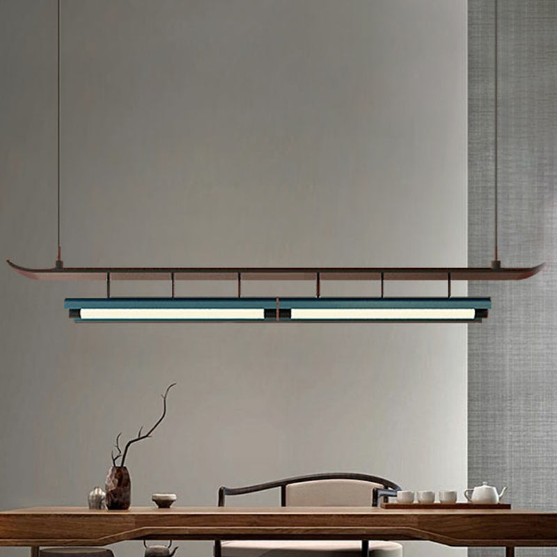 Wood Linear Ceiling Pendant Chinese Modern Island Lighting Fixtures for Bar