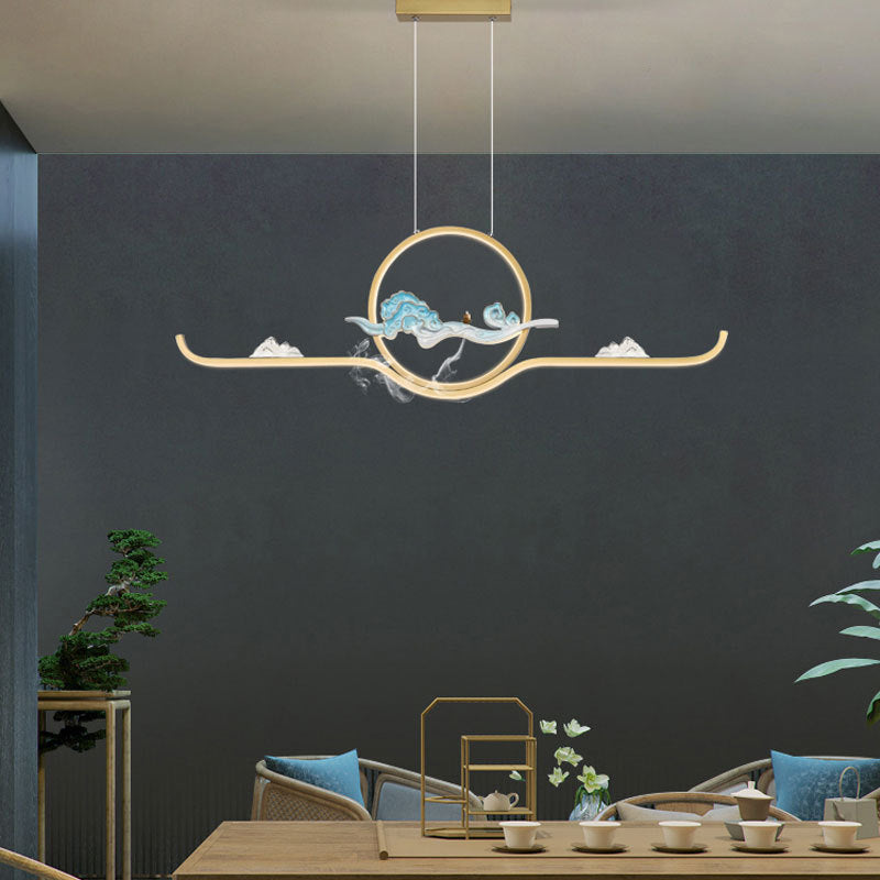 Chinese Traditional Island Chandelier Lights Linear Metal Pendant Light Fixtures