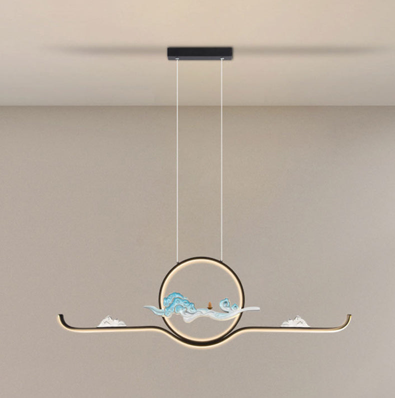 Chinese Traditional Island Chandelier Lights Linear Metal Pendant Light Fixtures