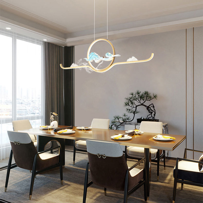 Chinese Traditional Island Chandelier Lights Linear Metal Pendant Light Fixtures