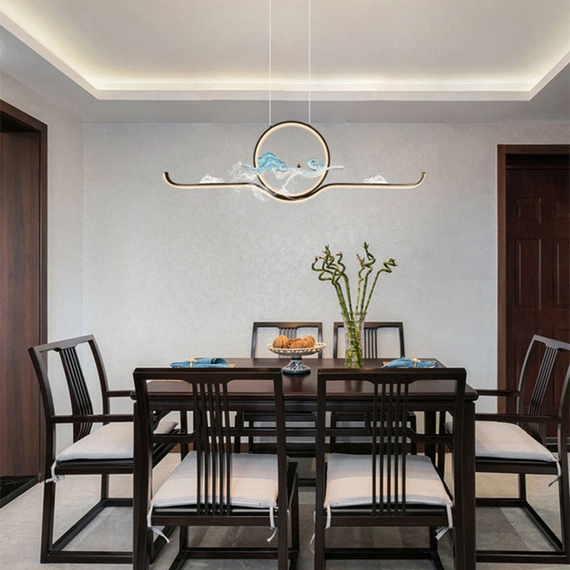 Chinese Traditional Island Chandelier Lights Linear Metal Pendant Light Fixtures