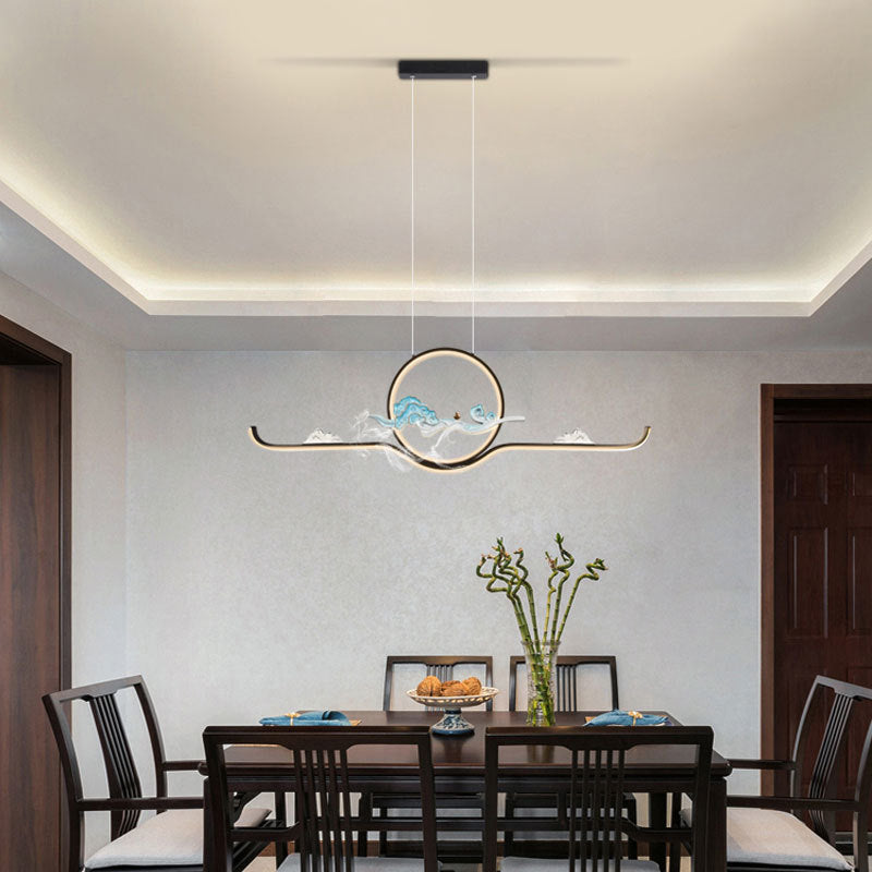 Chinese Traditional Island Chandelier Lights Linear Metal Pendant Light Fixtures