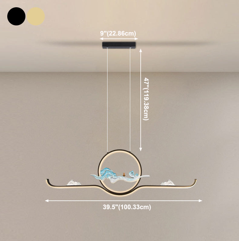 Chinese Traditional Island Chandelier Lights Linear Metal Pendant Light Fixtures