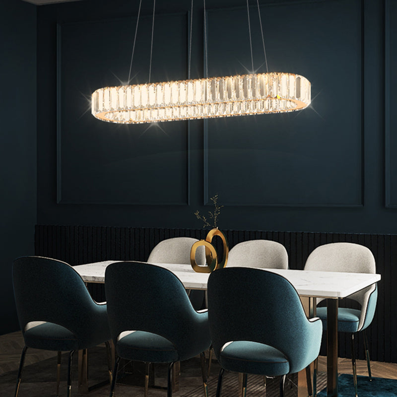 Iluminación colgante lineal luz colgante contemporánea con sombra de cristal para comedor