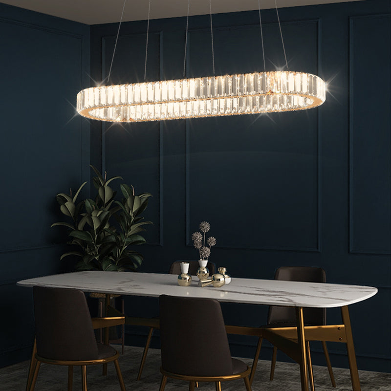 Iluminación colgante lineal luz colgante contemporánea con sombra de cristal para comedor