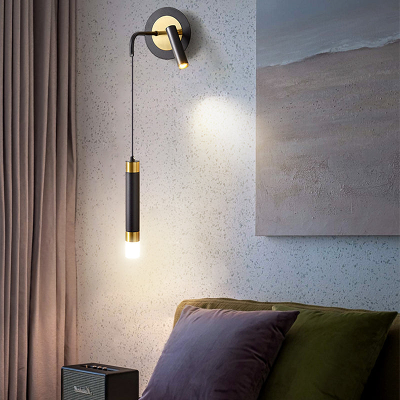 Iluminación de pared de cilindro de metal estilo contemporáneo 2 luces de luz de luz lámpara de pared