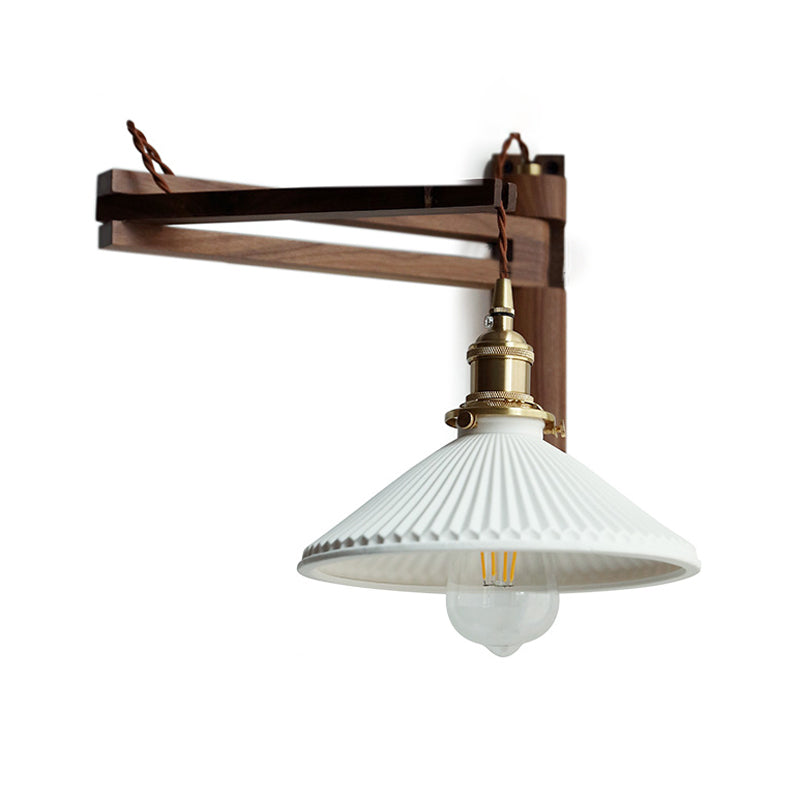 Wood Flared Wall Lighting Contemporary Style 1 Light Wall Light Fixture in White