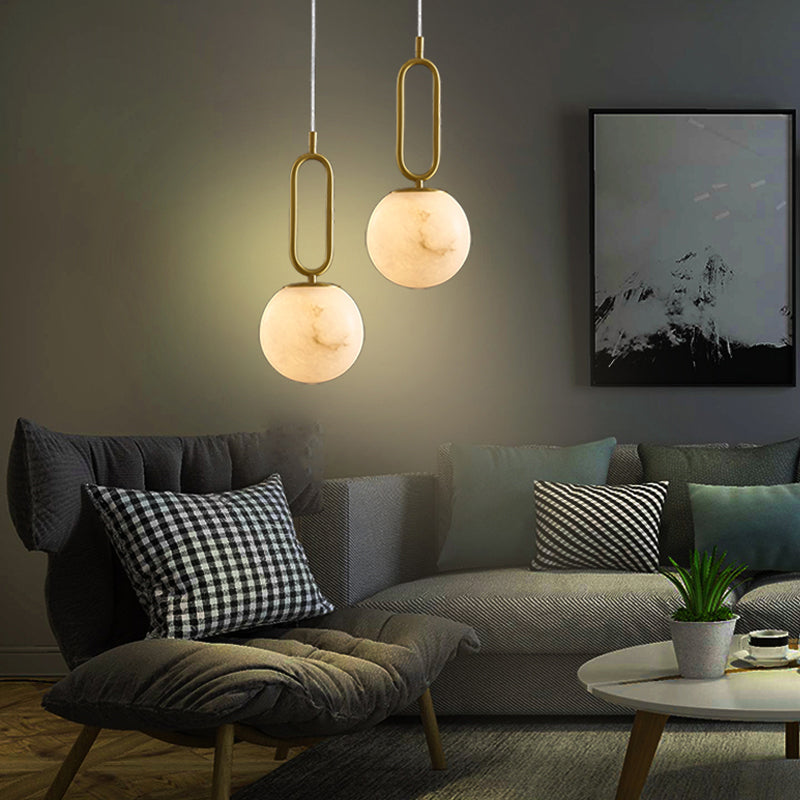 Éclairage suspendu à l'ombre sphérique Marbre de style moderne 1 pendentif léger pour chambre à coucher