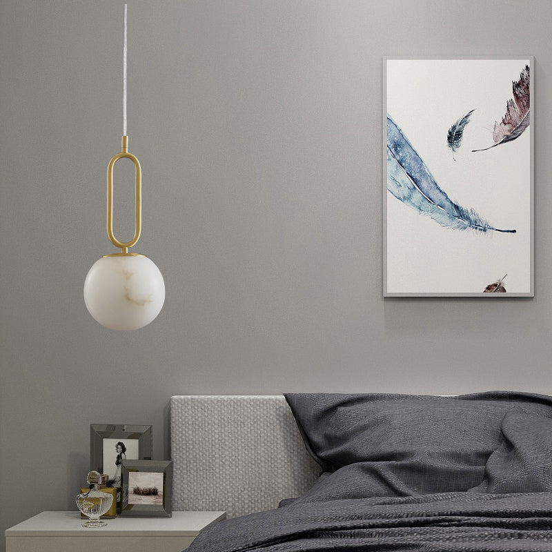 Éclairage suspendu à l'ombre sphérique Marbre de style moderne 1 pendentif léger pour chambre à coucher