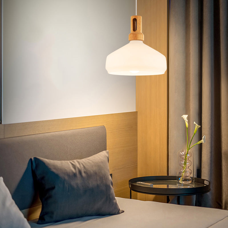 Glass Tapered Hanging Lamp in Modern Concise Style Wooden Indoor Pendant Light
