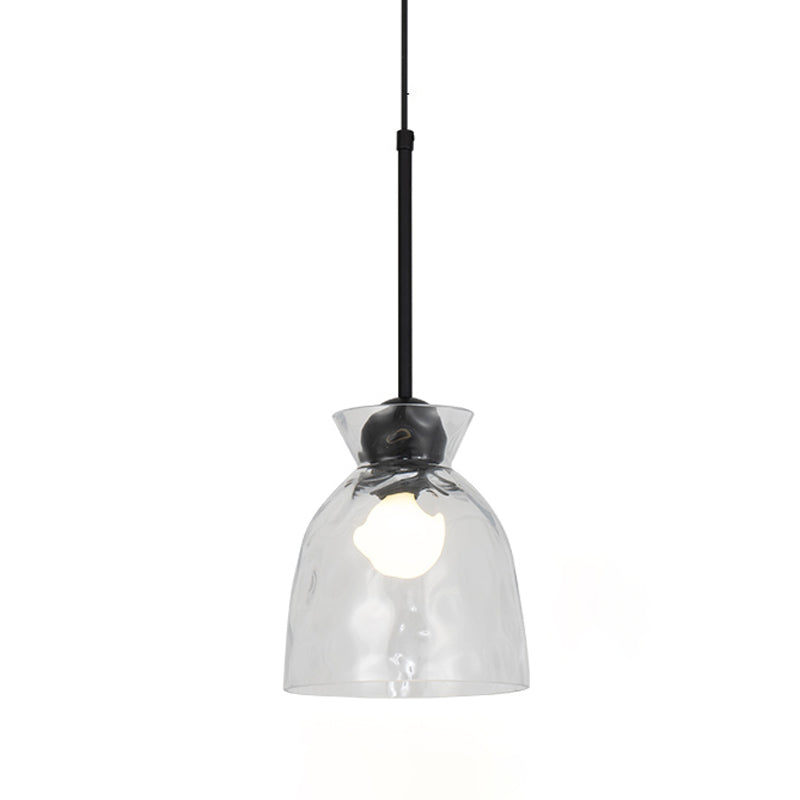 Ripple Glass Black Hanging Lamp in Modern Style Lacquered Iron Pendant Light for Dining Room