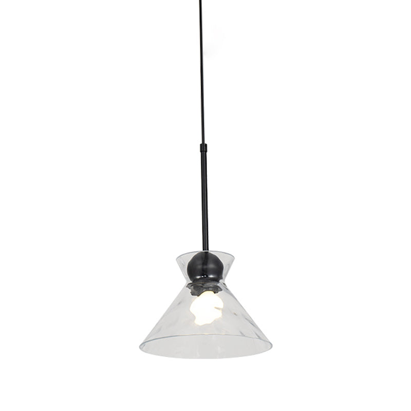 Ripple Glass Black Hanging Lamp in Modern Style Lacquered Iron Pendant Light for Dining Room