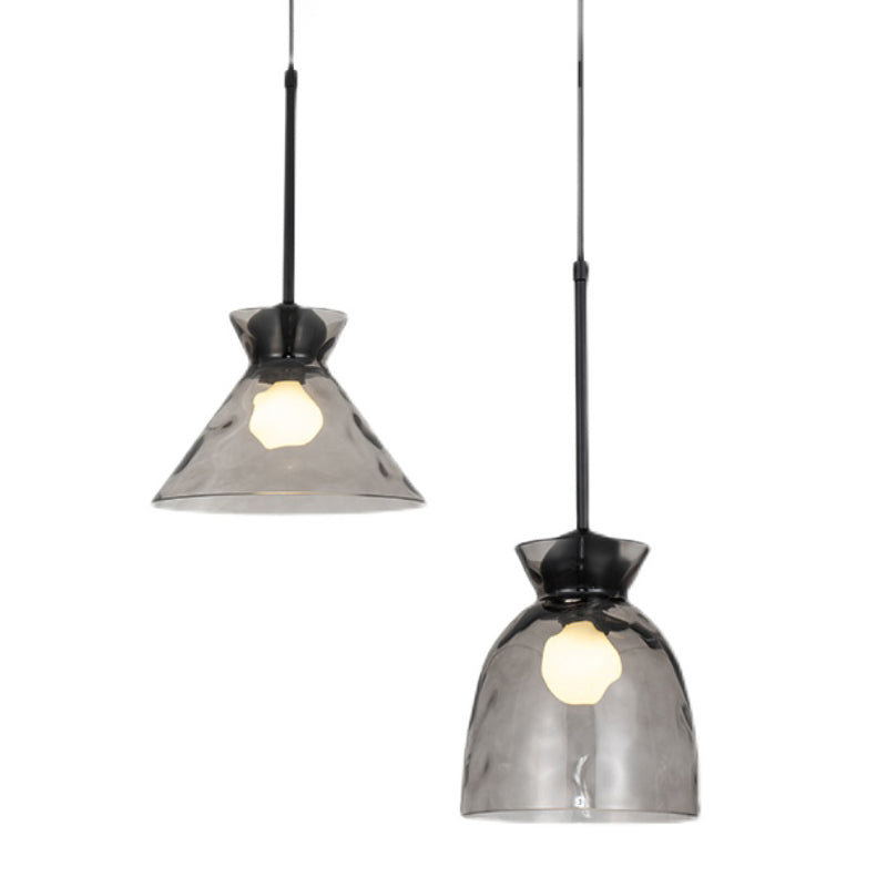 Ripple Glass Black Hanging Lamp in Modern Style Lacquered Iron Pendant Light for Dining Room