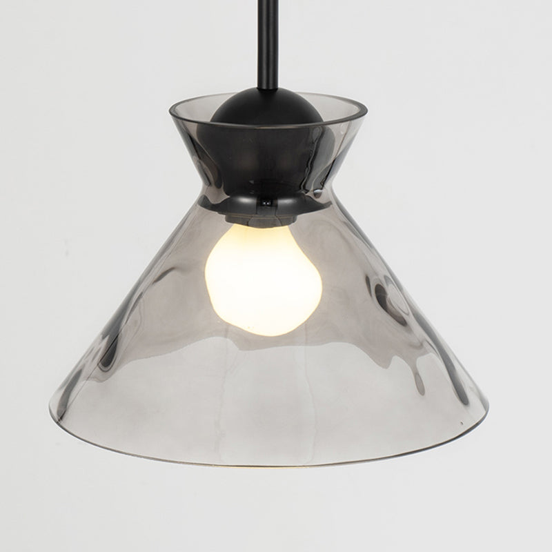 Ripple Glass Black Hanging Lamp in Modern Style Lacquered Iron Pendant Light for Dining Room