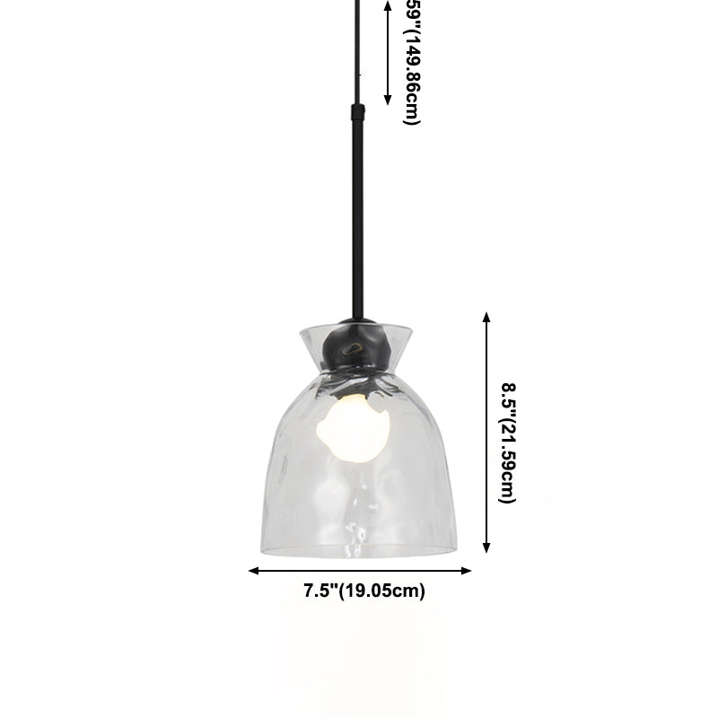 Ripple Glass Black Hanging Lamp in Modern Style Lacquered Iron Pendant Light for Dining Room