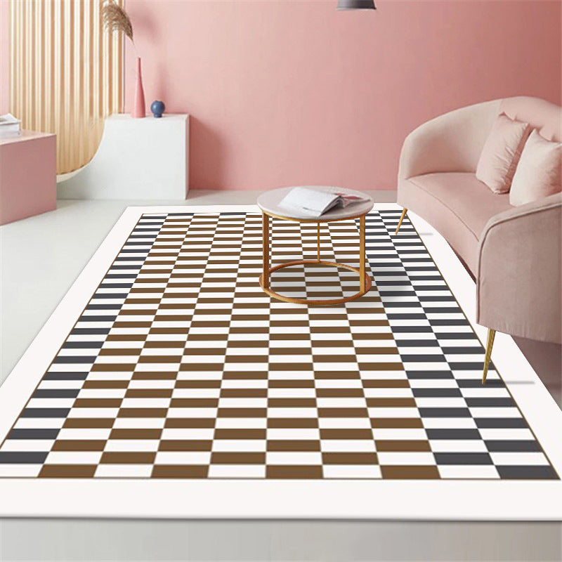 Black Gridding Rug Polyester Modern Rug Stain Resistant Rug for Home Decor