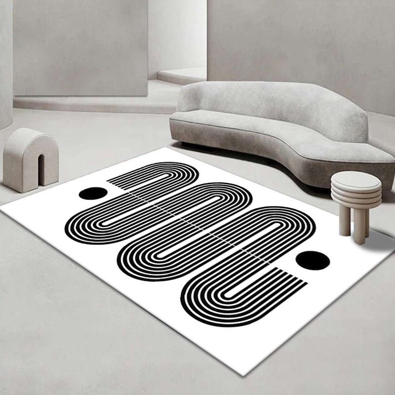 Black Gridding Rug Polyester Modern Rug Stain Resistant Rug for Home Decor