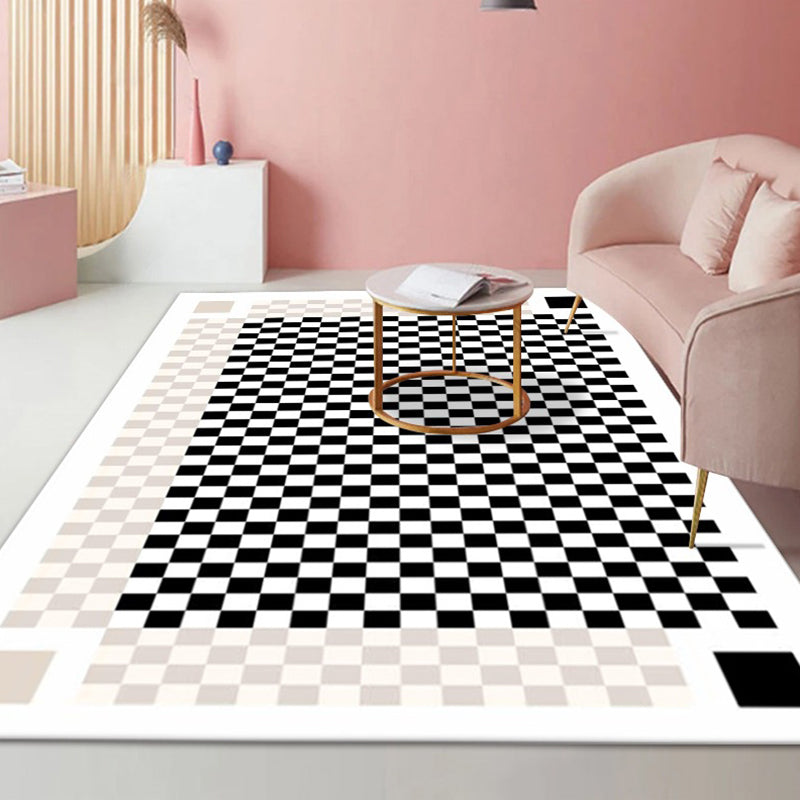 Black Gridding Rug Polyester Modern Rug Stain Resistant Rug for Home Decor