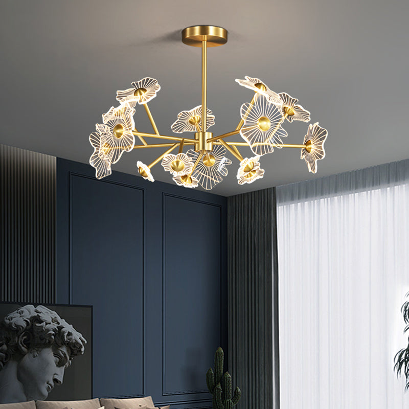 Flower Shape Chandelier Lamp Modern Multi Light LED Hanging Light with Brass for Bedroom
