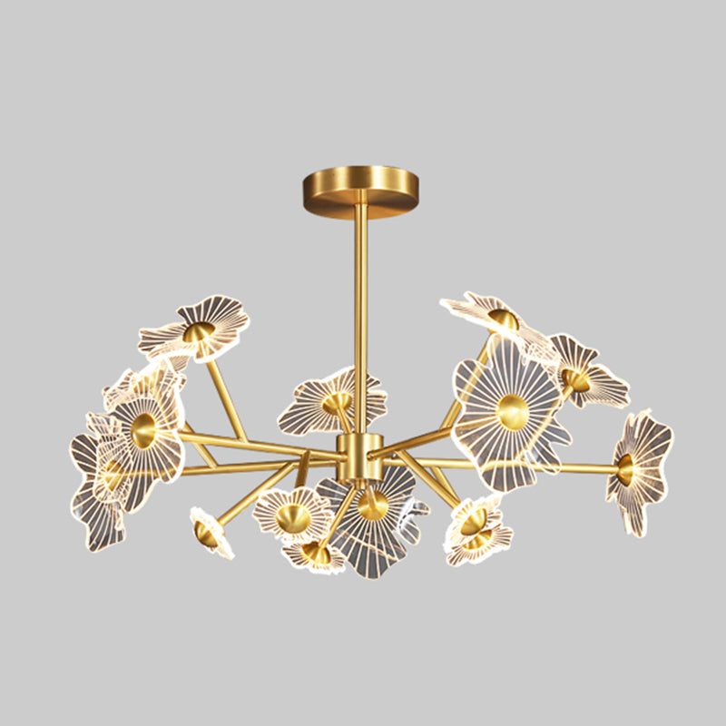 Flower Shape Chandelier Lamp Modern Multi Light LED Hanging Light with Brass for Bedroom