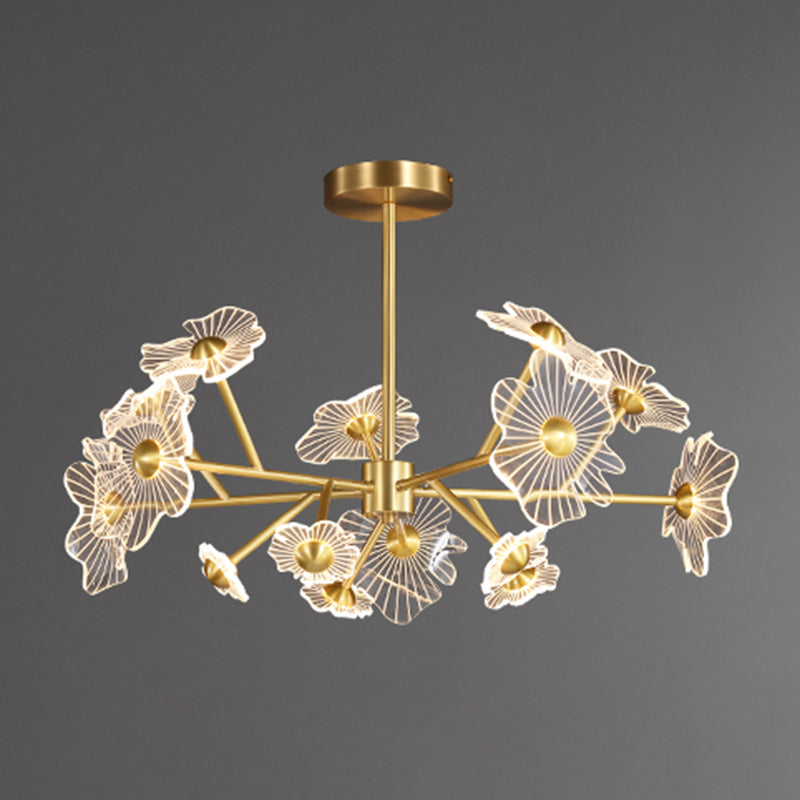 Flower Shape Chandelier Lamp Modern Multi Light LED Hanging Light with Brass for Bedroom