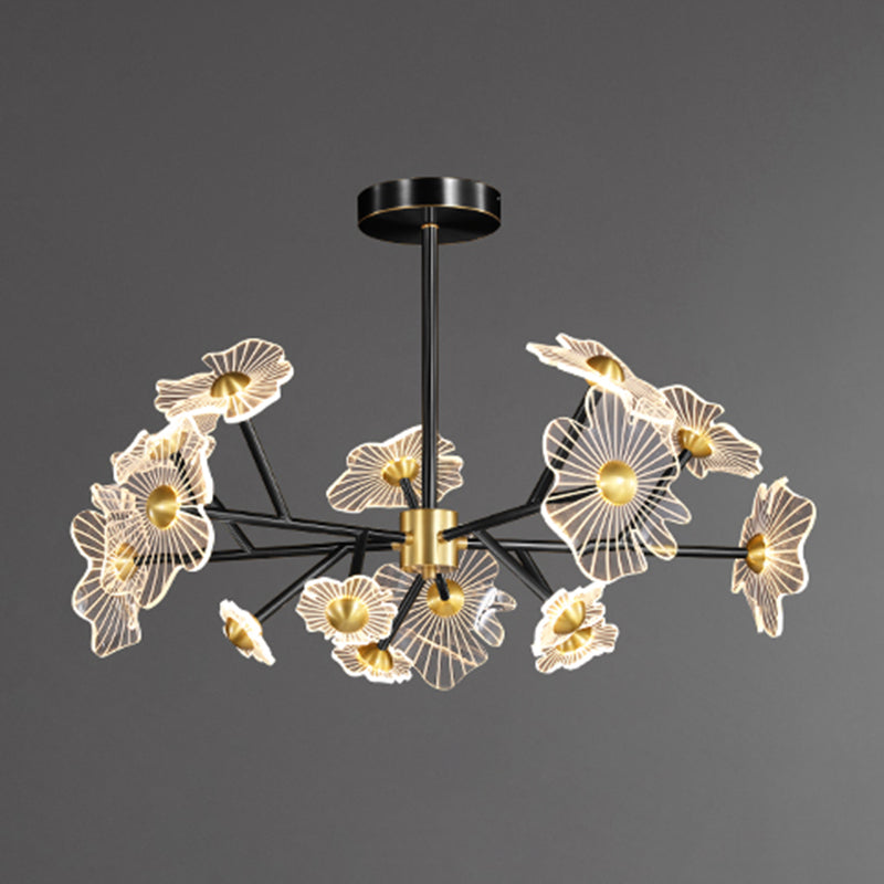 Flower Shape Chandelier Lamp Modern Multi Light LED Hanging Light with Brass for Bedroom