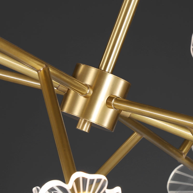 Flower Shape Chandelier Lamp Modern Multi Light LED Hanging Light with Brass for Bedroom