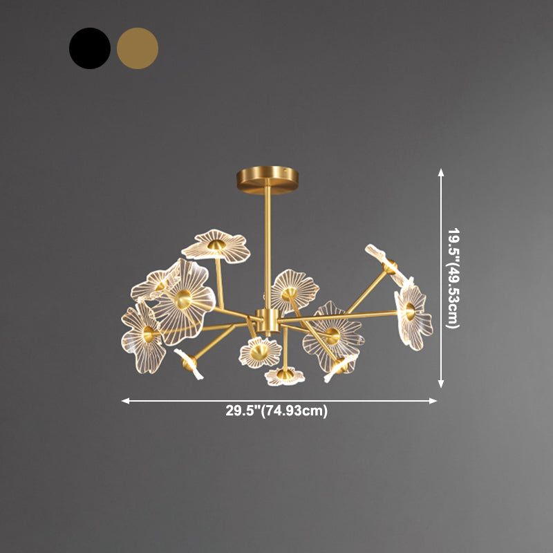 Flower Shape Chandelier Lamp Modern Multi Light LED Hanging Light with Brass for Bedroom