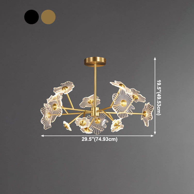 Flower Shape Chandelier Lamp Modern Multi Light LED Hanging Light with Brass for Bedroom