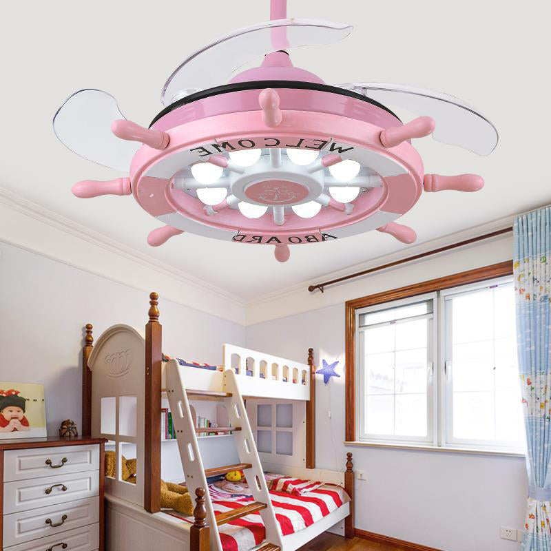 Modern Ceiling Fan Light Fixture Children's Style Metal Bedroom Ceiling Flush Light