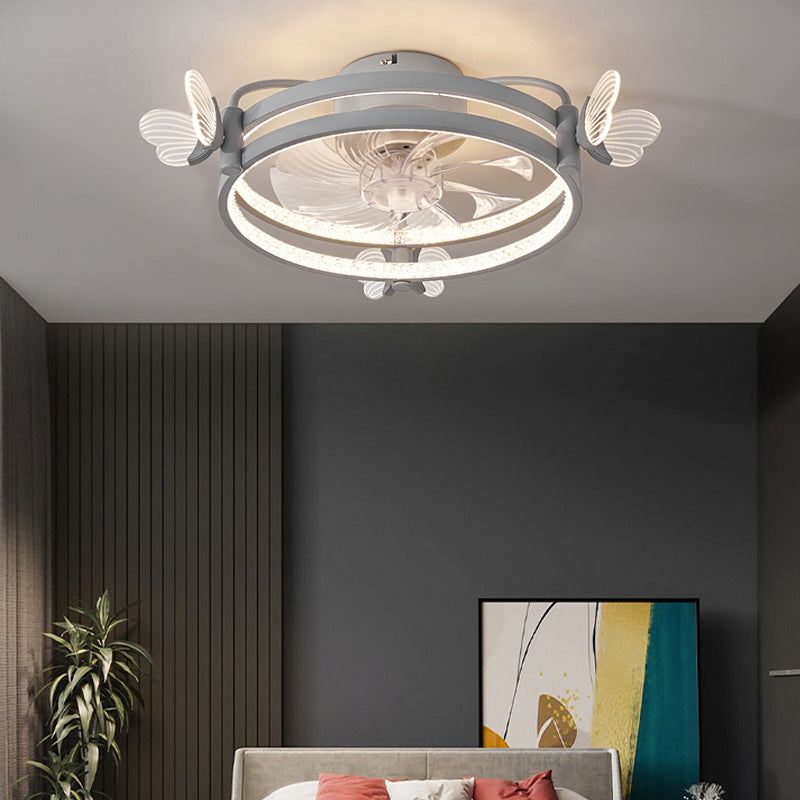 Macaron circolare ventola a soffitto leggero camera da letto acrilica semifulpa