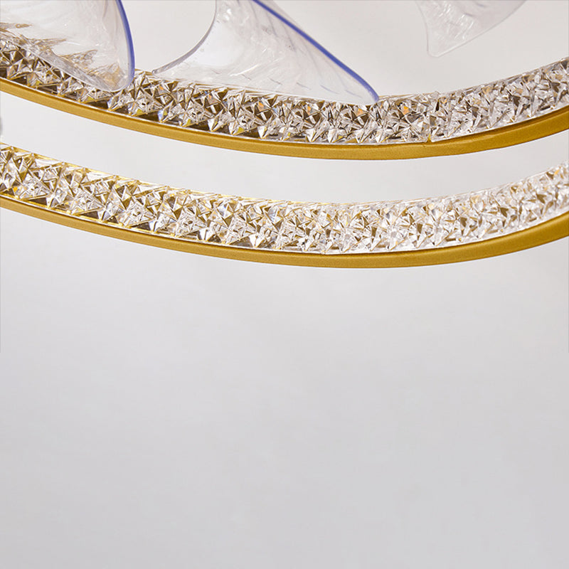 Macaron Circular Ceiling Fan Light Acrylic Bedroom Semi Flush Ceiling Light