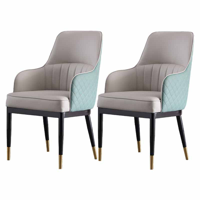 Minimalist Solid Back Arm Side Chairs Upholstered Leather Dining Chair