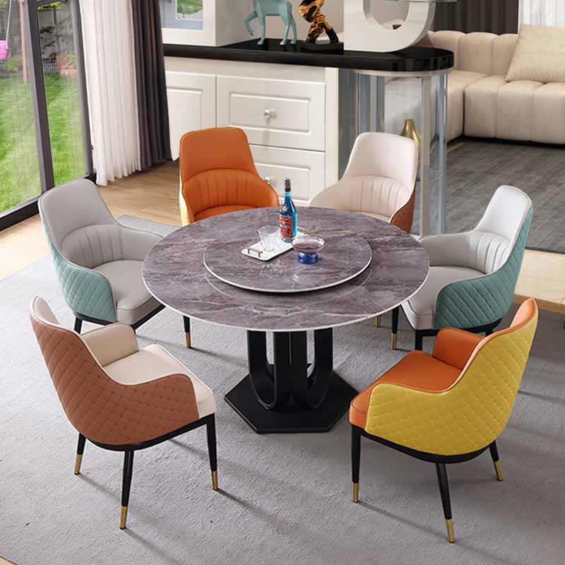 Minimalist Solid Back Arm Side Chairs Upholstered Leather Dining Chair