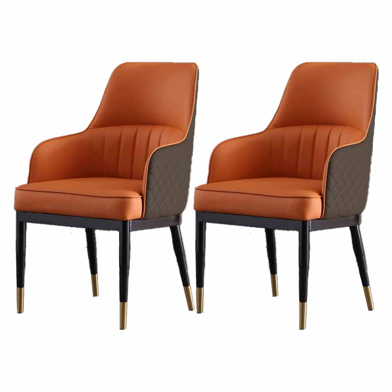 Minimalist Solid Back Arm Side Chairs Upholstered Leather Dining Chair
