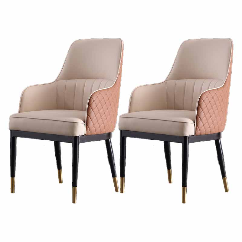 Minimalist Solid Back Arm Side Chairs Upholstered Leather Dining Chair