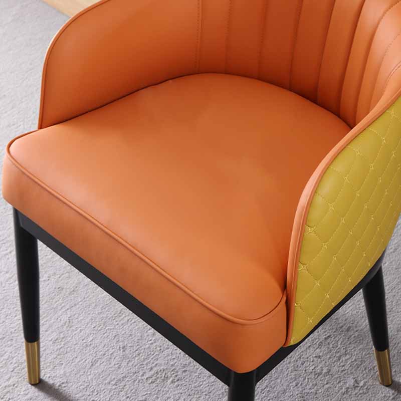 Minimalist Solid Back Arm Side Chairs Upholstered Leather Dining Chair