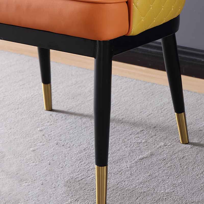 Minimalist Solid Back Arm Side Chairs Upholstered Leather Dining Chair