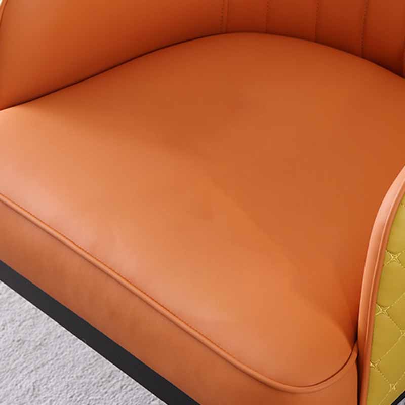 Minimalist Solid Back Arm Side Chairs Upholstered Leather Dining Chair